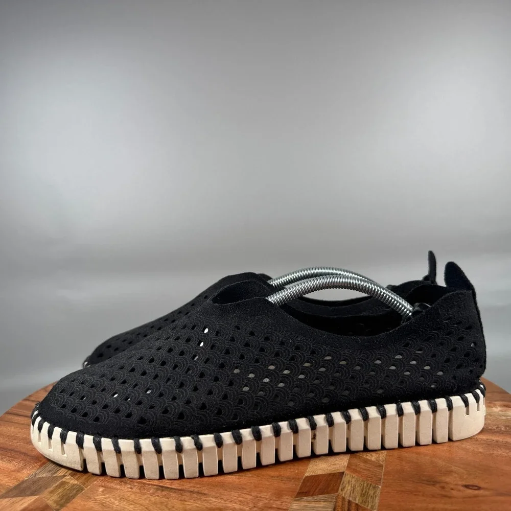 Ilse Jacobsen Tulip 139 Black Perforated Slip On Loafer Shoes Womens 40 EU